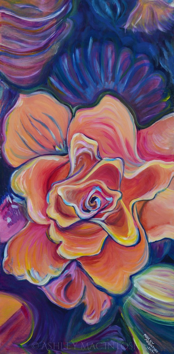 Joyful Rose -- 12 x 24, acrylic on canvas. 2018
